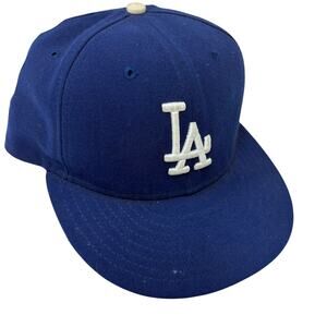 LA Dodger Fitted Ballcap Cap Hat Navy Blue White - 7 1/4
